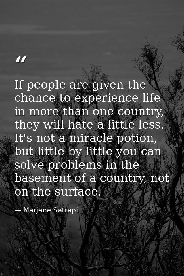 If people are given the chance to experience life in more than one country, they will hate a little less. It's not a mir — Marjane Satrapi
