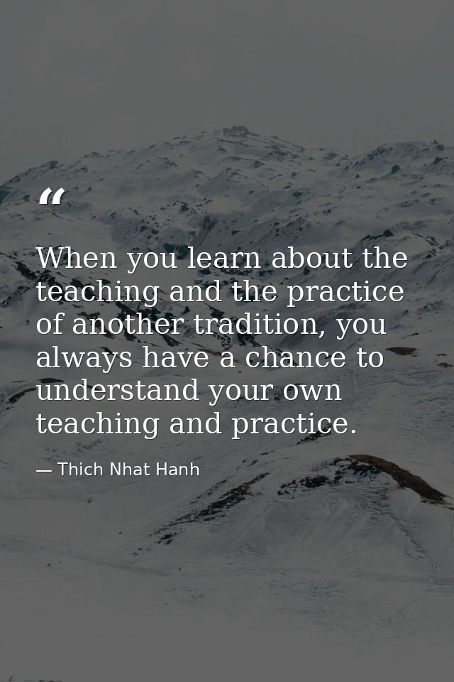 When you learn about the teaching and the practice of another tradition, you always have a chance to understand your own — Thich Nhat Hanh