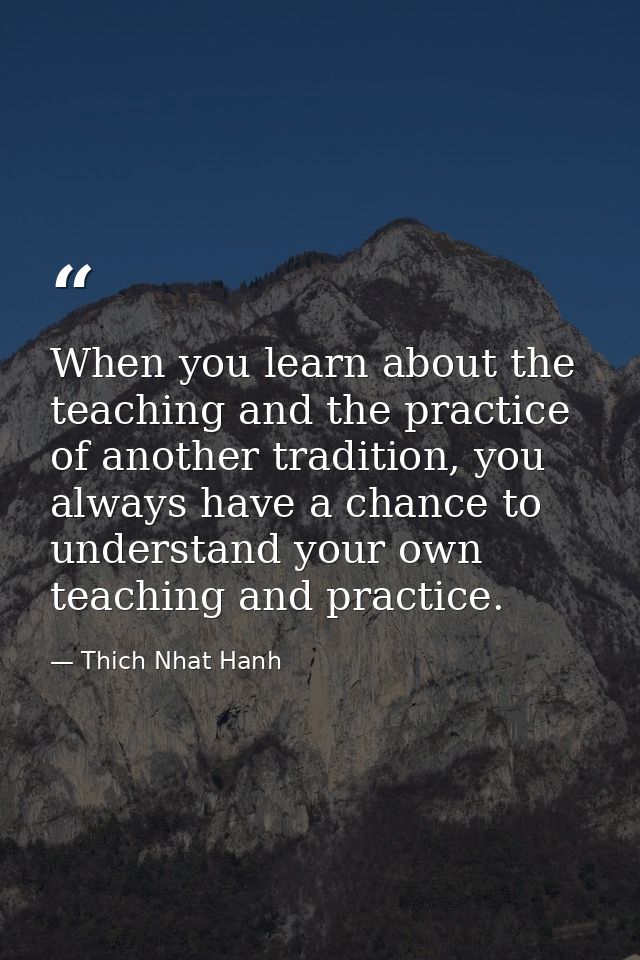 When you learn about the teaching and the practice of another tradition, you always have a chance to understand your own — Thich Nhat Hanh