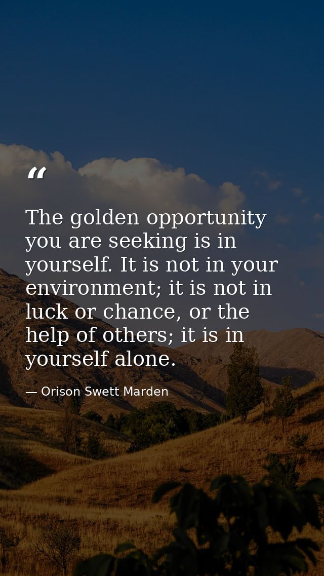 The golden opportunity you are seeking is in yourself. It is not in your environment; it is not in luck or chance, or th — Orison Swett Marden