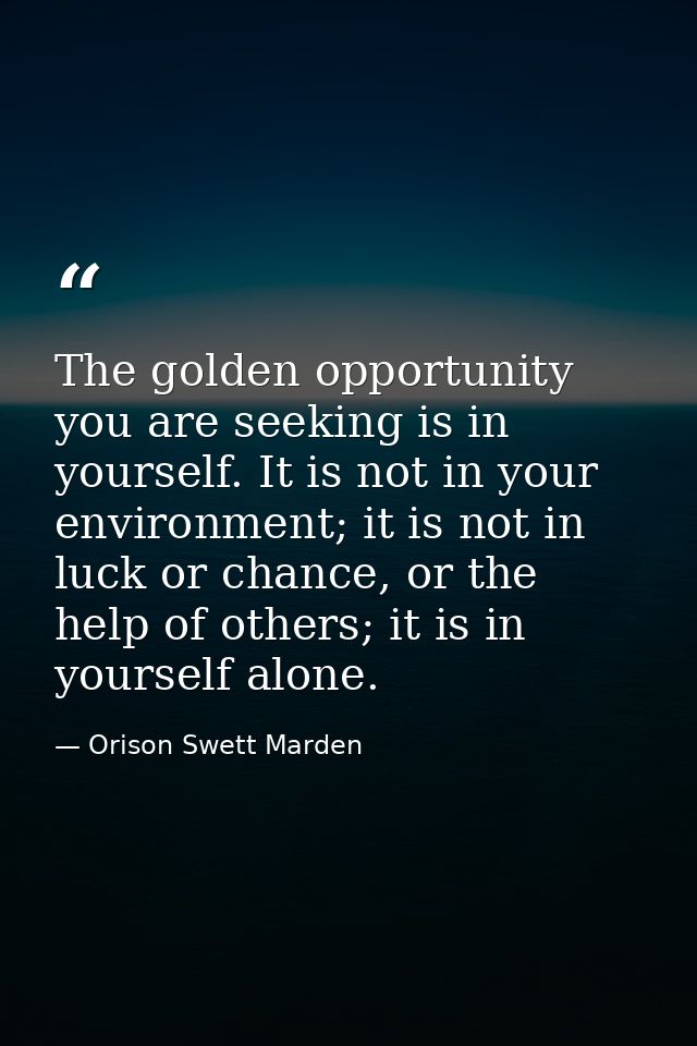 The golden opportunity you are seeking is in yourself. It is not in your environment; it is not in luck or chance, or th — Orison Swett Marden