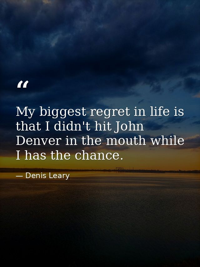 My biggest regret in life is that I didn't hit John Denver in the mouth while I has the chance. — Denis Leary