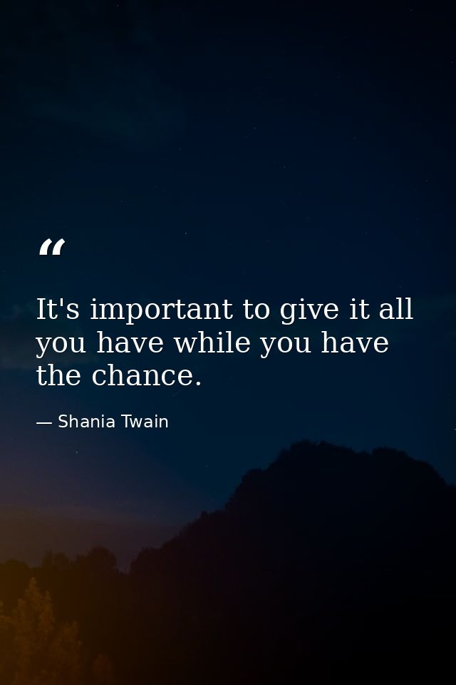 It's important to give it all you have while you have the chance. — Shania Twain
