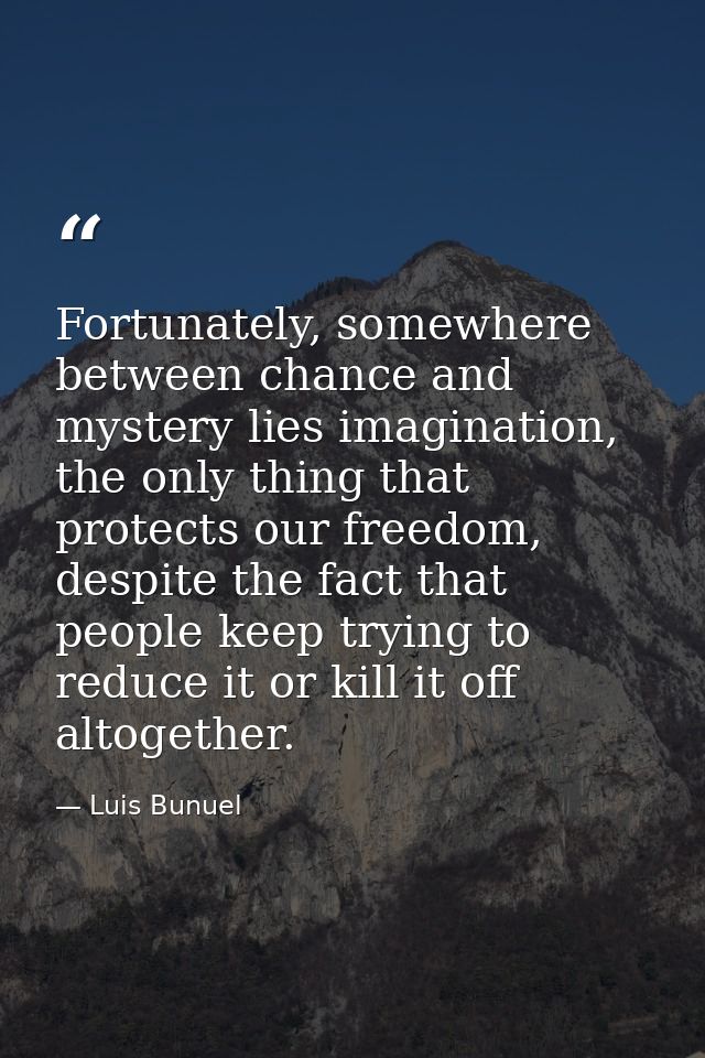 Fortunately, somewhere between chance and mystery lies imagination, the only thing that protects our freedom, despite th — Luis Bunuel