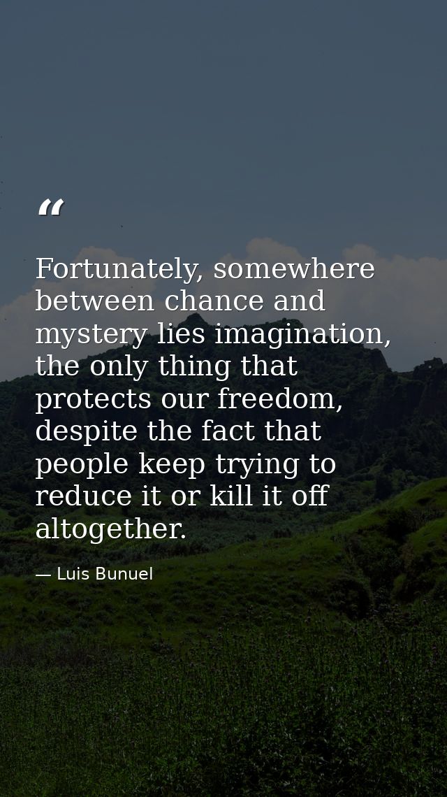 Fortunately, somewhere between chance and mystery lies imagination, the only thing that protects our freedom, despite th — Luis Bunuel