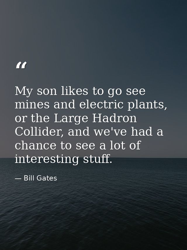 My son likes to go see mines and electric plants, or the Large Hadron Collider, and we've had a chance to see a lot of i — Bill Gates