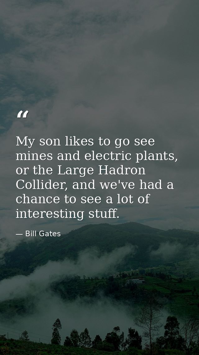 My son likes to go see mines and electric plants, or the Large Hadron Collider, and we've had a chance to see a lot of i — Bill Gates