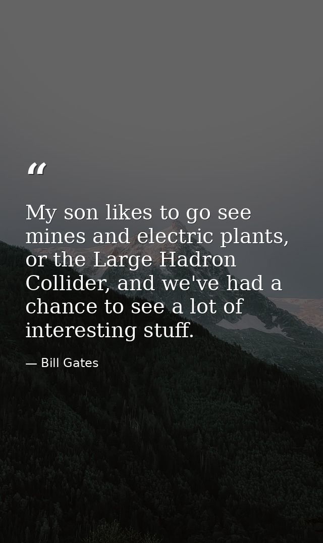 My son likes to go see mines and electric plants, or the Large Hadron Collider, and we've had a chance to see a lot of i — Bill Gates