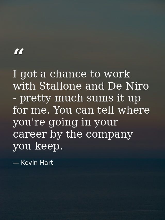 I got a chance to work with Stallone and De Niro - pretty much sums it up for me. You can tell where you're going in you — Kevin Hart