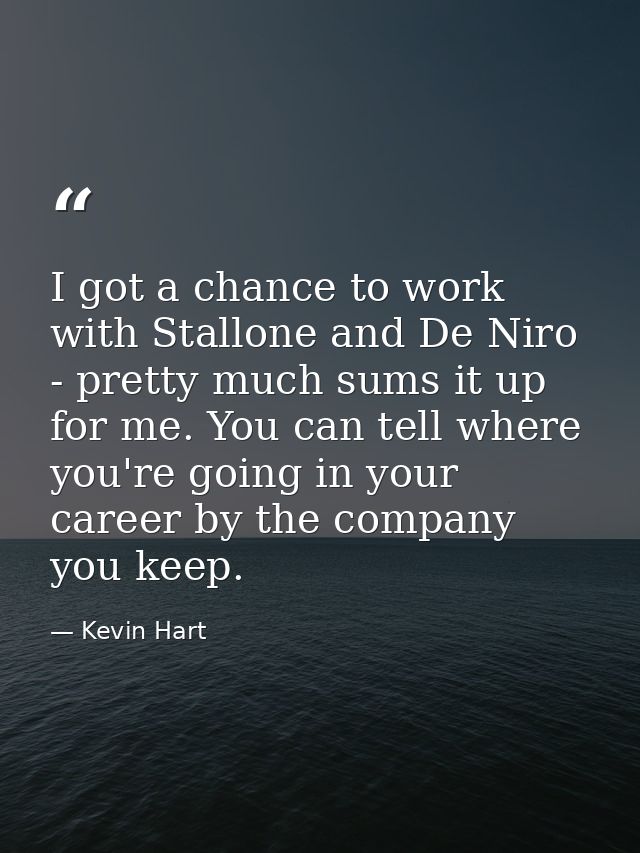 I got a chance to work with Stallone and De Niro - pretty much sums it up for me. You can tell where you're going in you — Kevin Hart