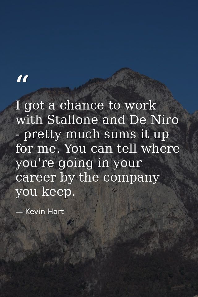 I got a chance to work with Stallone and De Niro - pretty much sums it up for me. You can tell where you're going in you — Kevin Hart