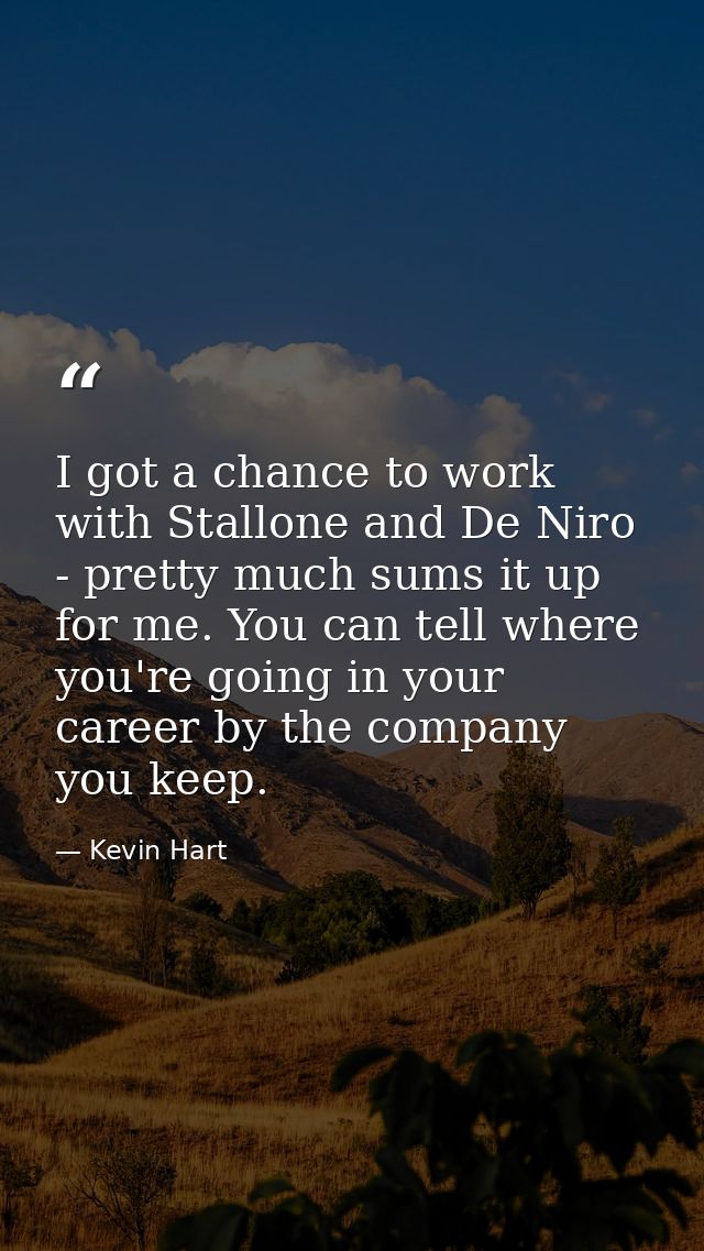 I got a chance to work with Stallone and De Niro - pretty much sums it up for me. You can tell where you're going in you — Kevin Hart