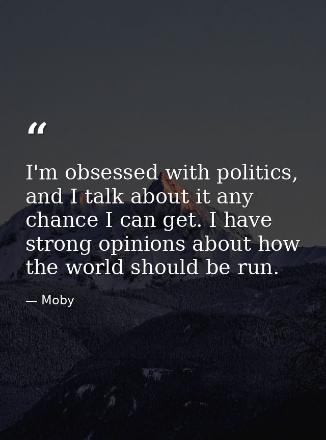 I'm obsessed with politics, and I talk about it any chance I can get. I have strong opinions about how the world should  — Moby