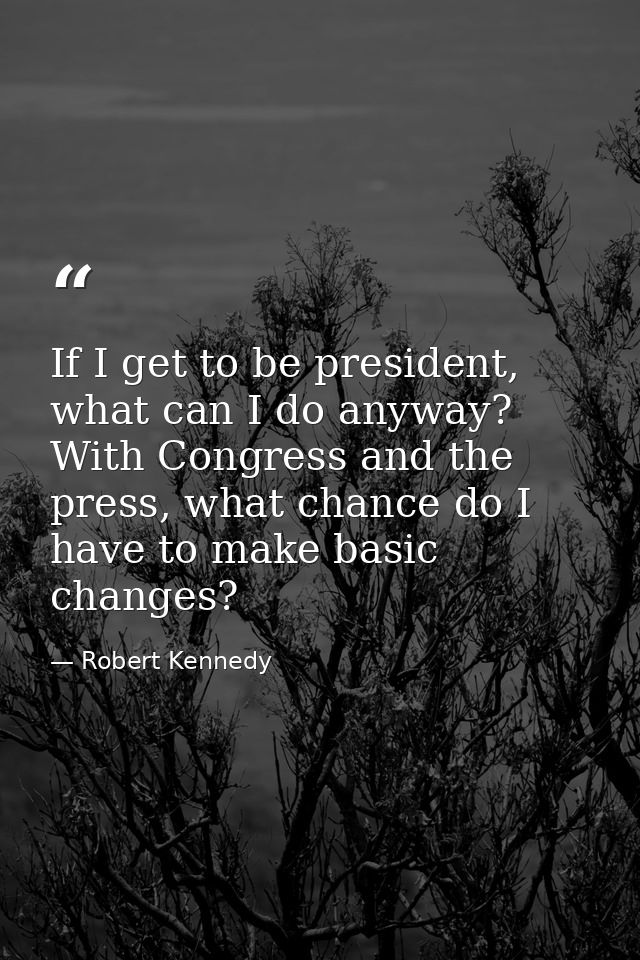 If I get to be president, what can I do anyway? With Congress and the press, what chance do I have to make basic changes — Robert Kennedy