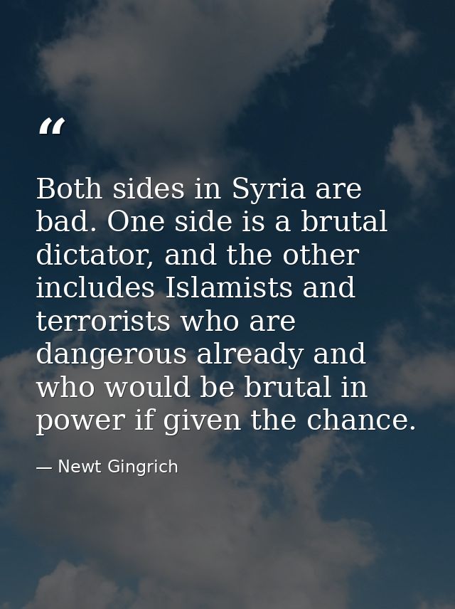 Both sides in Syria are bad. One side is a brutal dictator, and the other includes Islamists and terrorists who are dang — Newt Gingrich