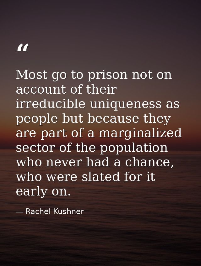 Most go to prison not on account of their irreducible uniqueness as people but because they are part of a marginalized s — Rachel Kushner