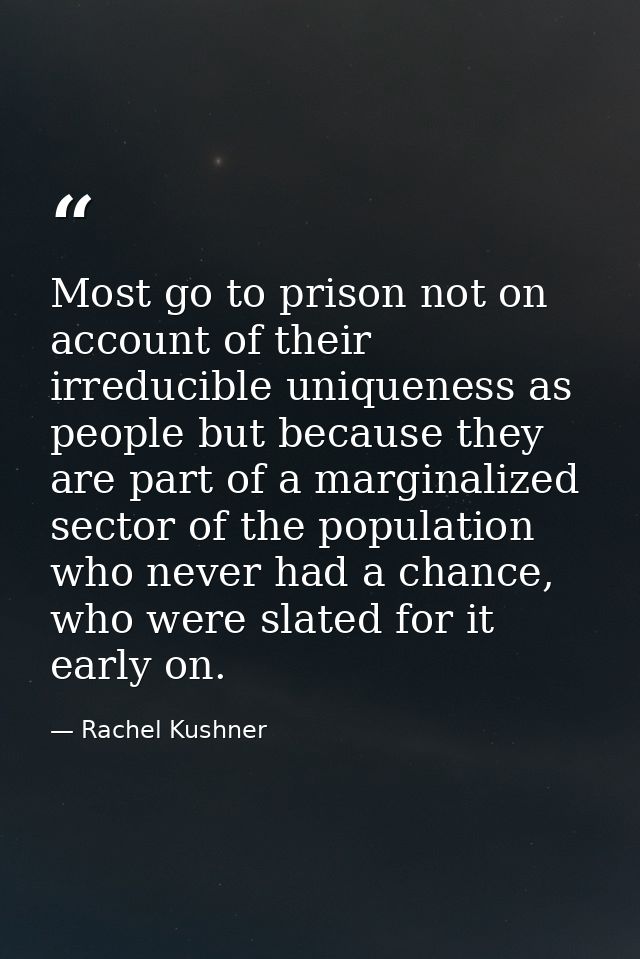 Most go to prison not on account of their irreducible uniqueness as people but because they are part of a marginalized s — Rachel Kushner