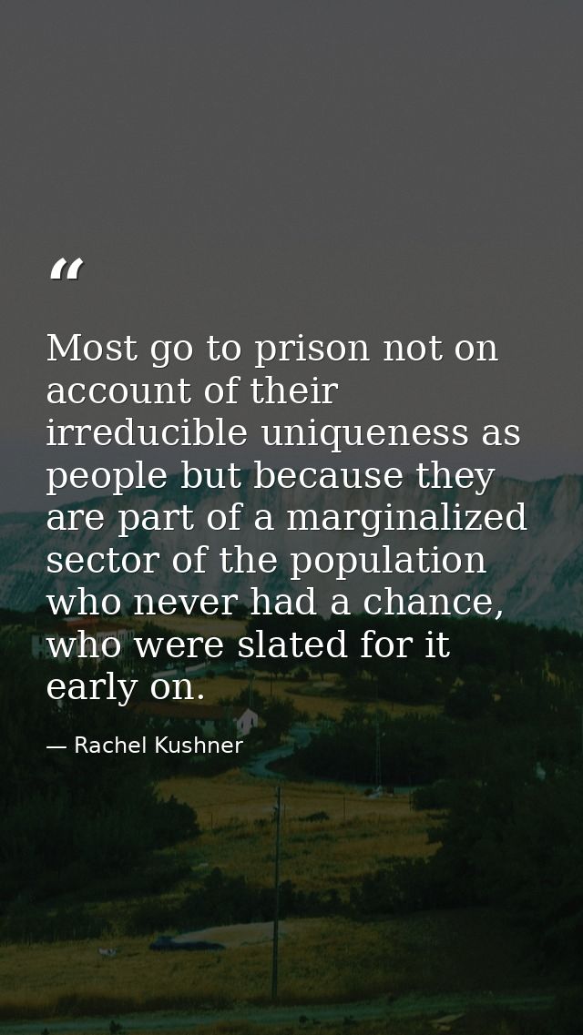 Most go to prison not on account of their irreducible uniqueness as people but because they are part of a marginalized s — Rachel Kushner