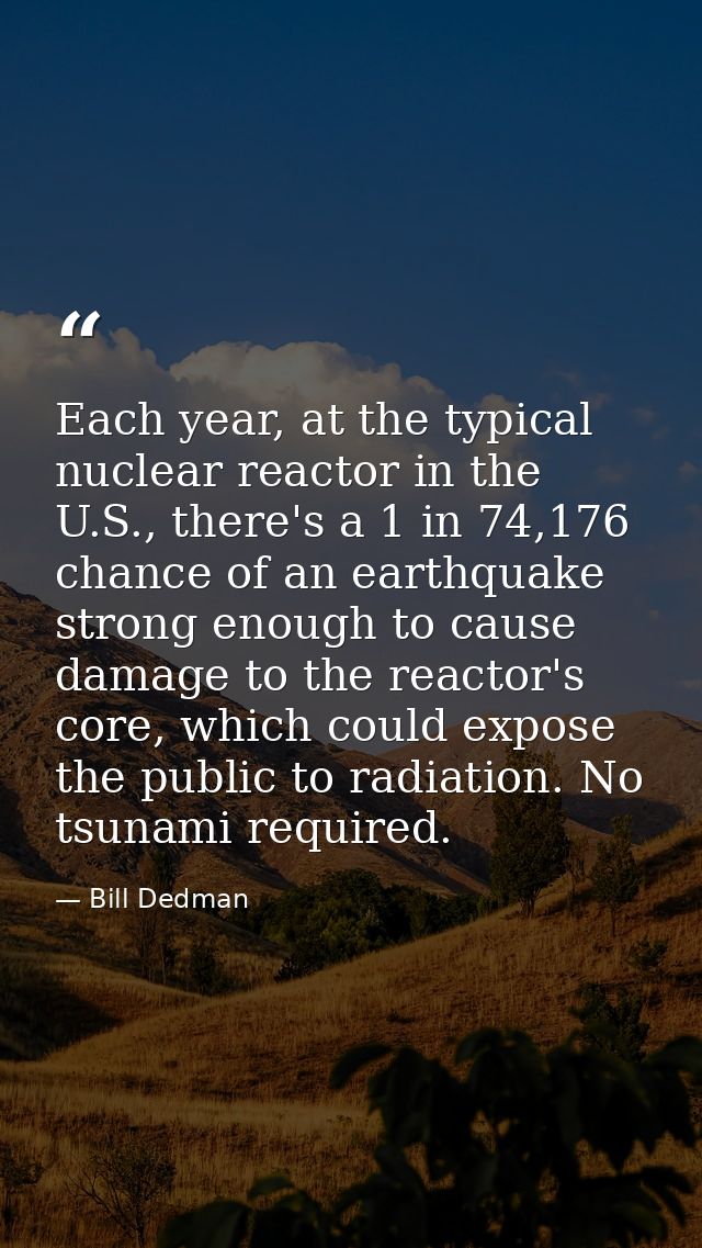 Each year, at the typical nuclear reactor in the U.S., there's a 1 in 74,176 chance of an earthquake strong enough to ca — Bill Dedman