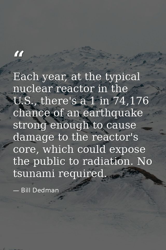 Each year, at the typical nuclear reactor in the U.S., there's a 1 in 74,176 chance of an earthquake strong enough to ca — Bill Dedman