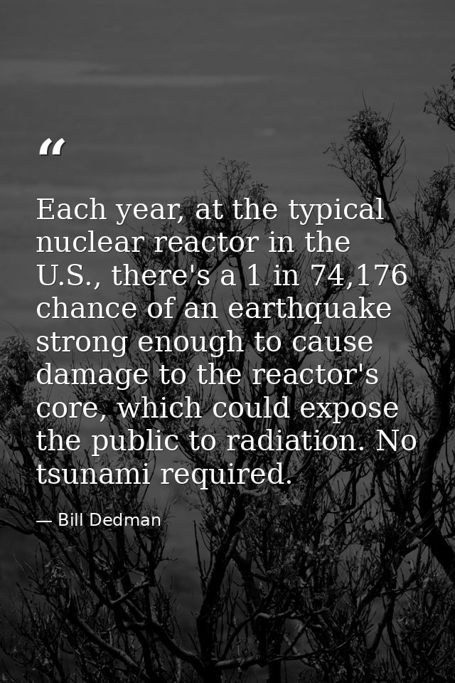 Each year, at the typical nuclear reactor in the U.S., there's a 1 in 74,176 chance of an earthquake strong enough to ca — Bill Dedman