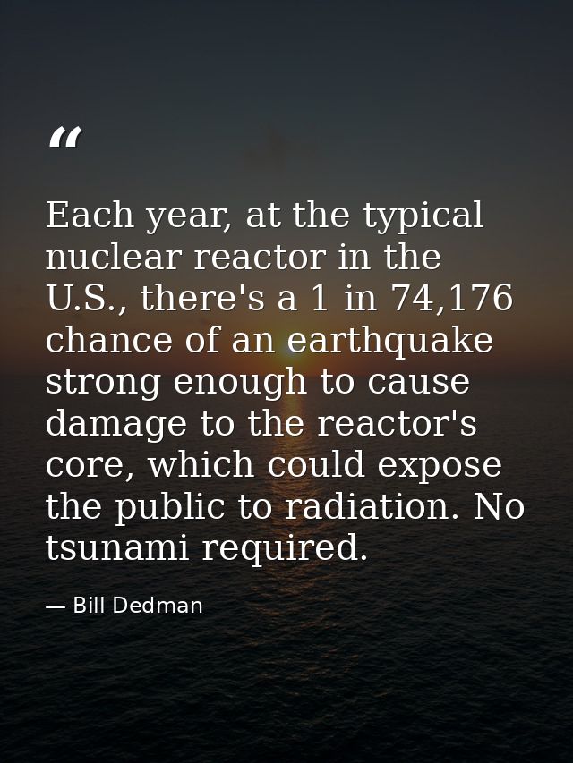 Each year, at the typical nuclear reactor in the U.S., there's a 1 in 74,176 chance of an earthquake strong enough to ca — Bill Dedman