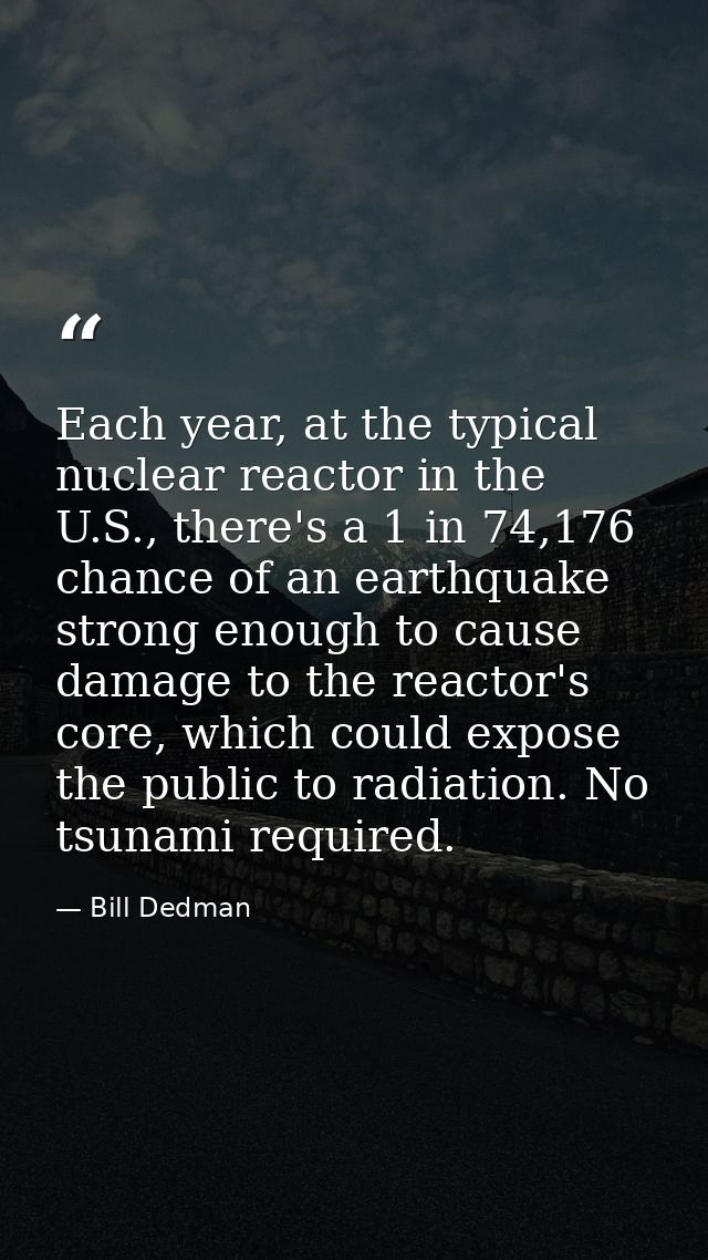 Each year, at the typical nuclear reactor in the U.S., there's a 1 in 74,176 chance of an earthquake strong enough to ca — Bill Dedman
