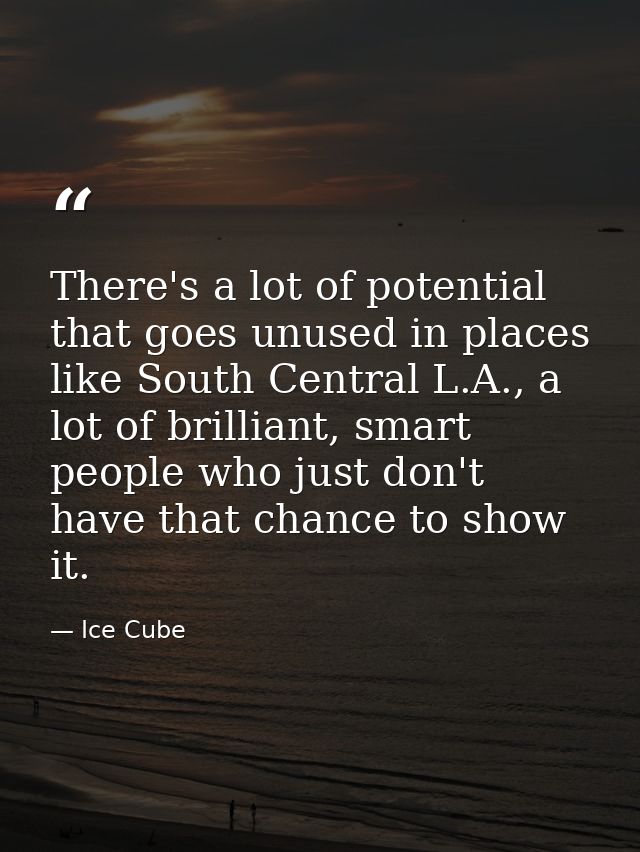 There's a lot of potential that goes unused in places like South Central L.A., a lot of brilliant, smart people who just — Ice Cube
