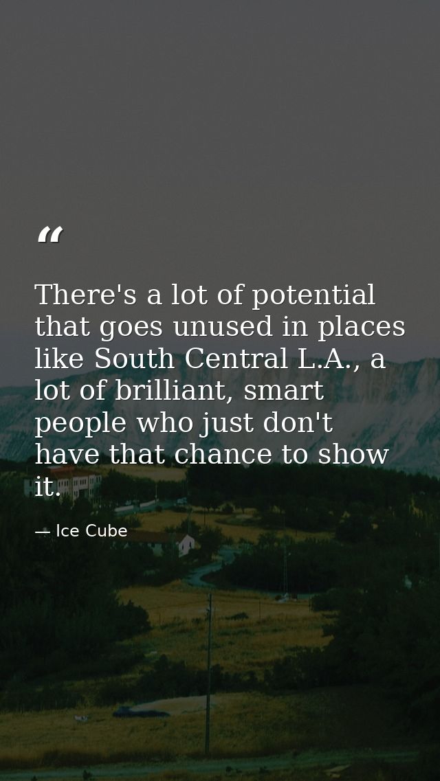There's a lot of potential that goes unused in places like South Central L.A., a lot of brilliant, smart people who just — Ice Cube