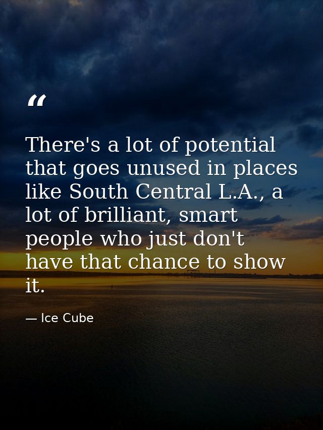 There's a lot of potential that goes unused in places like South Central L.A., a lot of brilliant, smart people who just — Ice Cube