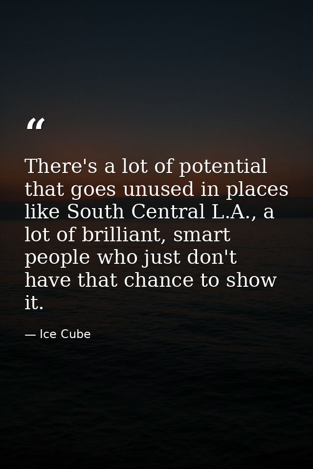 There's a lot of potential that goes unused in places like South Central L.A., a lot of brilliant, smart people who just — Ice Cube