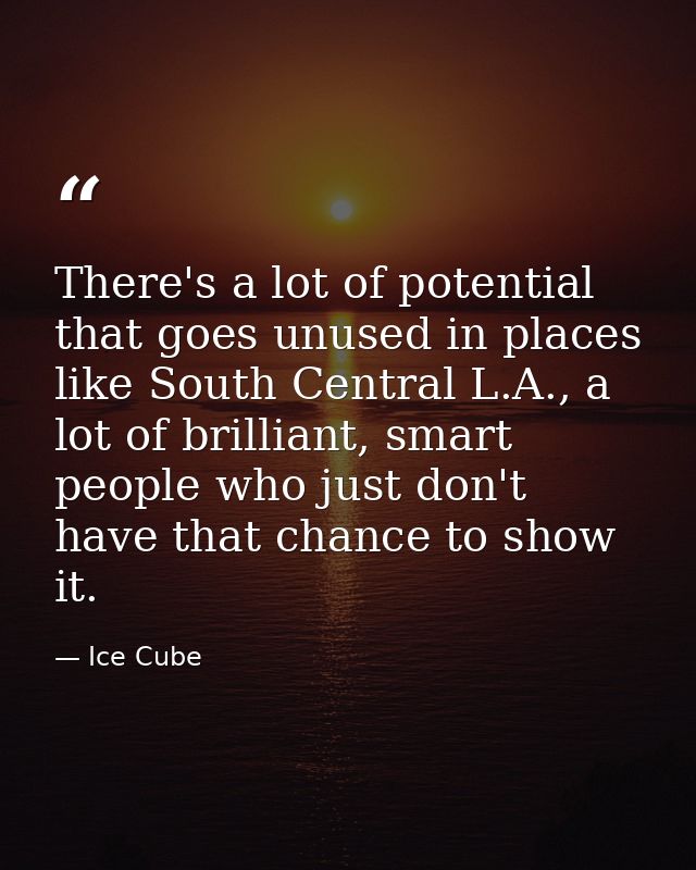 There's a lot of potential that goes unused in places like South Central L.A., a lot of brilliant, smart people who just — Ice Cube
