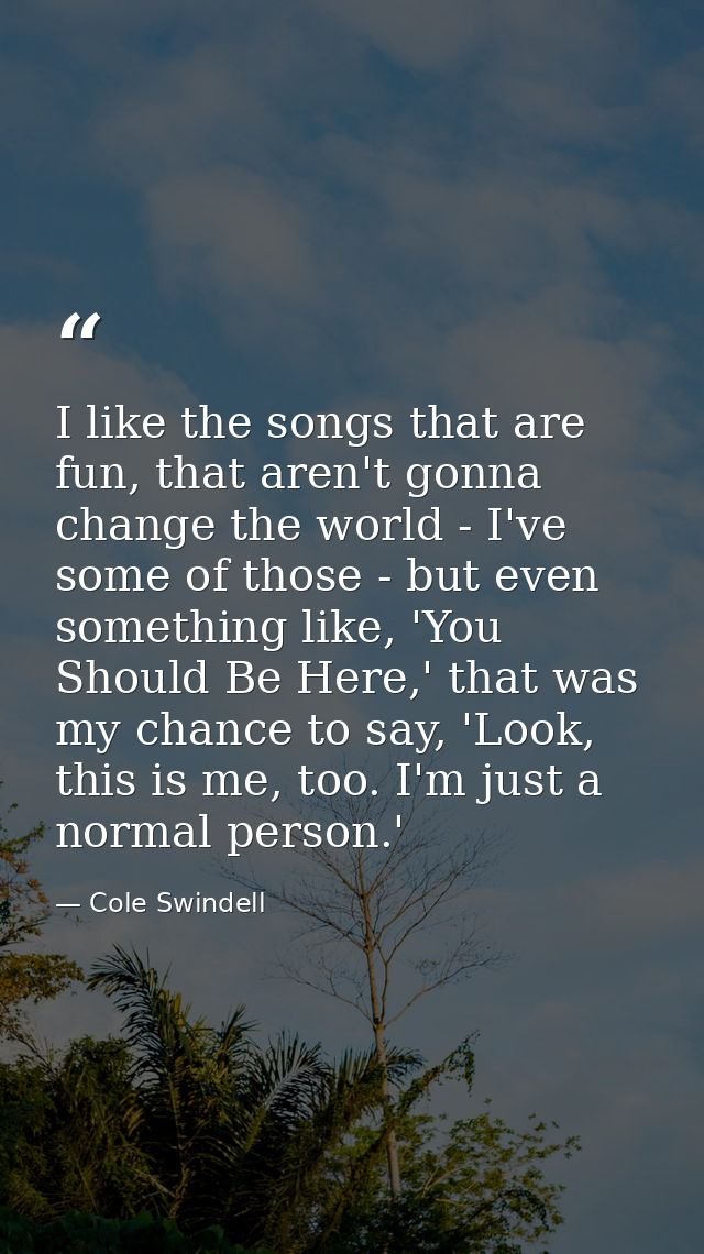 I like the songs that are fun, that aren't gonna change the world - I've some of those - but even something like, 'You S — Cole Swindell