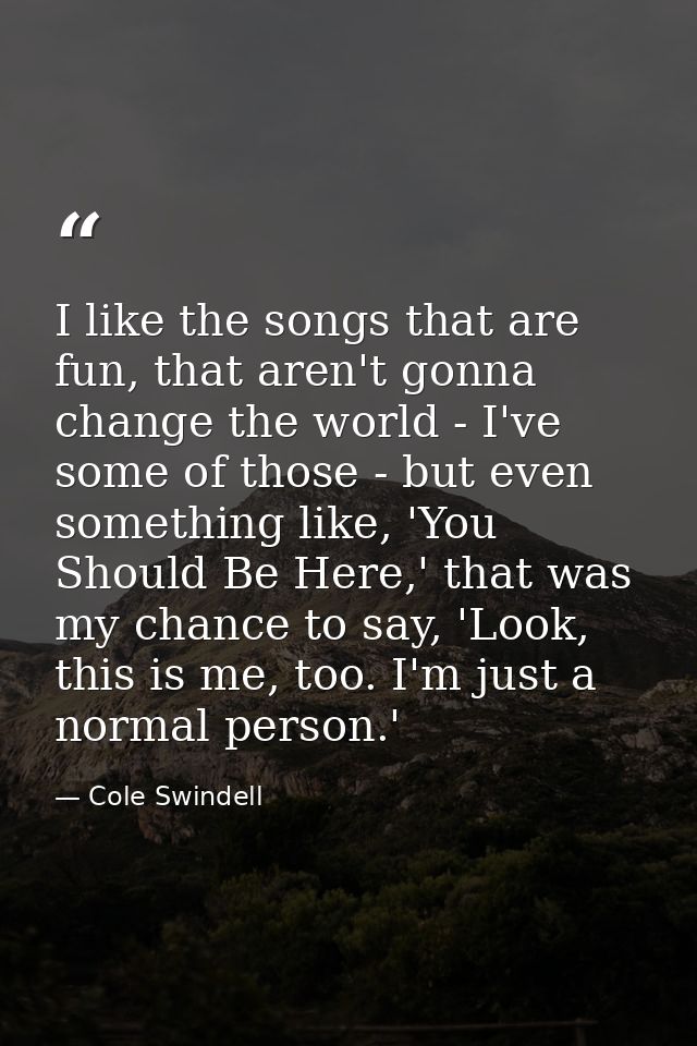 I like the songs that are fun, that aren't gonna change the world - I've some of those - but even something like, 'You S — Cole Swindell