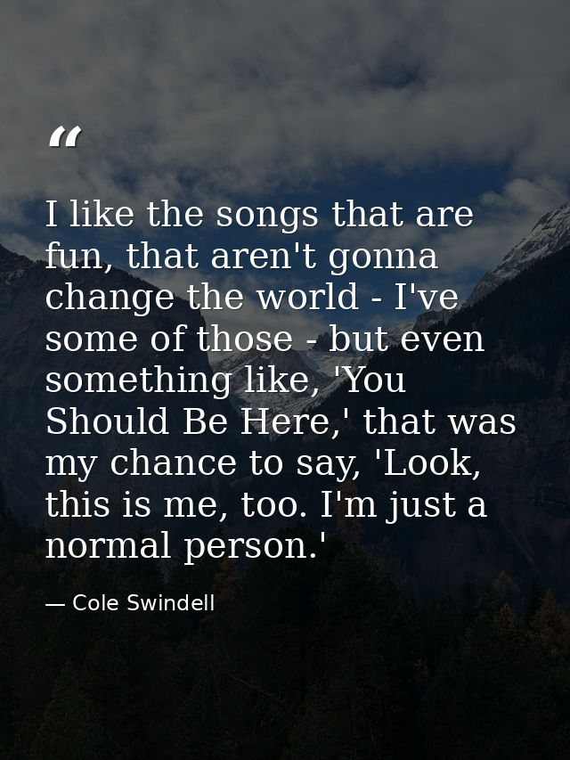 I like the songs that are fun, that aren't gonna change the world - I've some of those - but even something like, 'You S — Cole Swindell