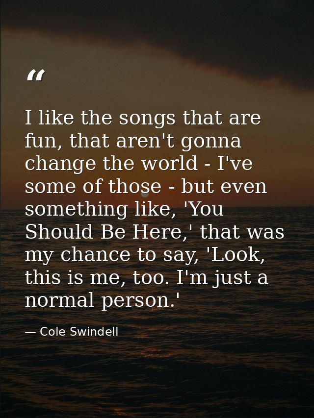 I like the songs that are fun, that aren't gonna change the world - I've some of those - but even something like, 'You S — Cole Swindell