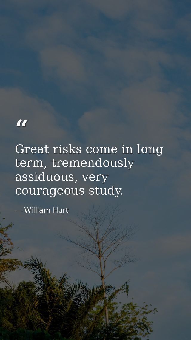 Great risks come in long term, tremendously assiduous, very courageous study. — William Hurt