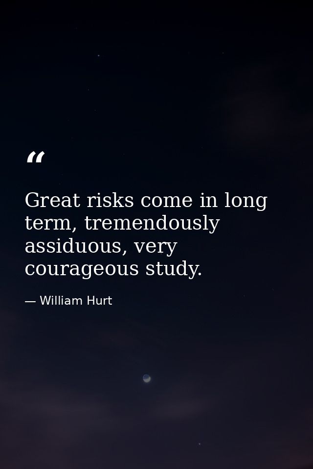 Great risks come in long term, tremendously assiduous, very courageous study. — William Hurt