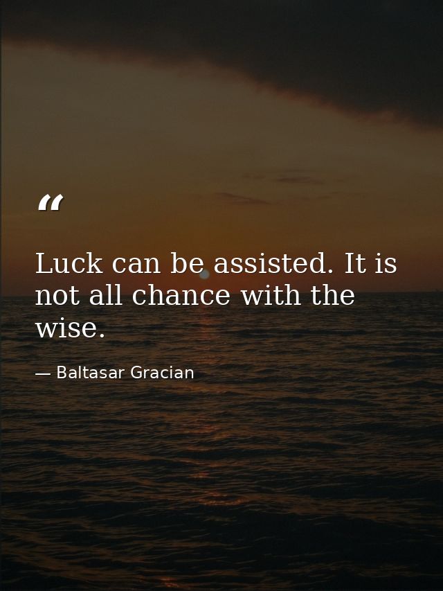 Luck can be assisted. It is not all chance with the wise. — Baltasar Gracian