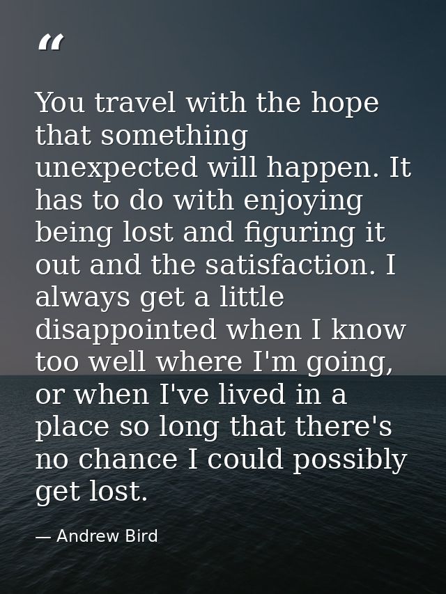You travel with the hope that something unexpected will happen. It has to do with enjoying being lost and figuring it ou — Andrew Bird