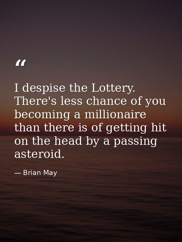 I despise the Lottery. There's less chance of you becoming a millionaire than there is of getting hit on the head by a p — Brian May