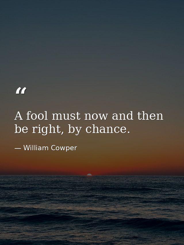 A fool must now and then be right, by chance. — William Cowper