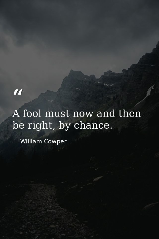 A fool must now and then be right, by chance. — William Cowper