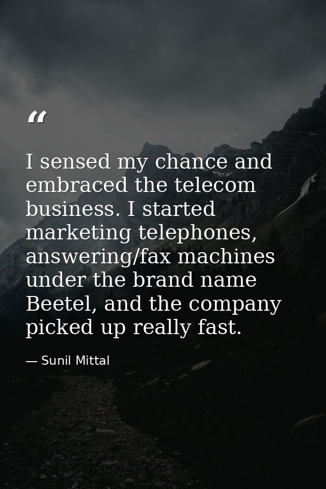 I sensed my chance and embraced the telecom business. I started marketing telephones, answering/fax machines under the b — Sunil Mittal