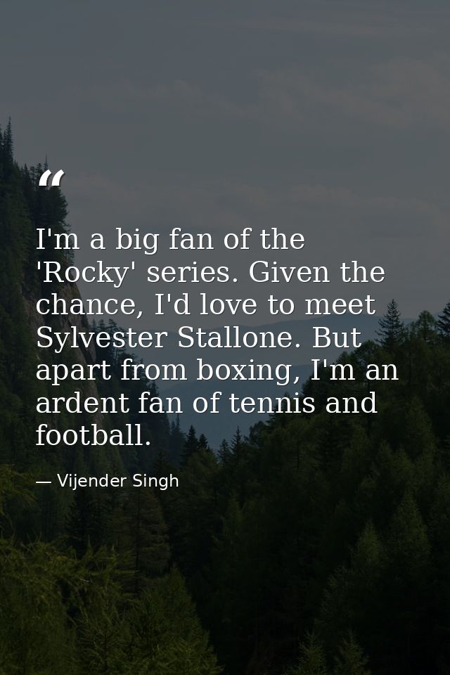 I'm a big fan of the 'Rocky' series. Given the chance, I'd love to meet Sylvester Stallone. But apart from boxing, I'm a — Vijender Singh