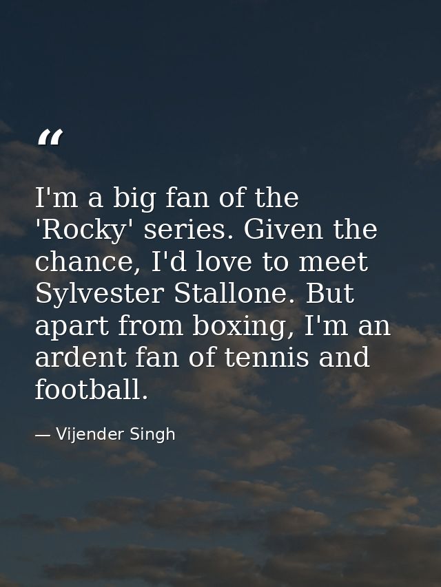 I'm a big fan of the 'Rocky' series. Given the chance, I'd love to meet Sylvester Stallone. But apart from boxing, I'm a — Vijender Singh