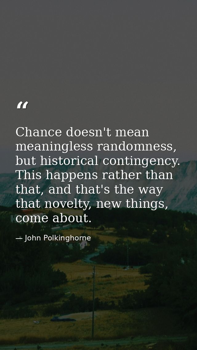 Chance doesn't mean meaningless randomness, but historical contingency. This happens rather than that, and that's the wa — John Polkinghorne