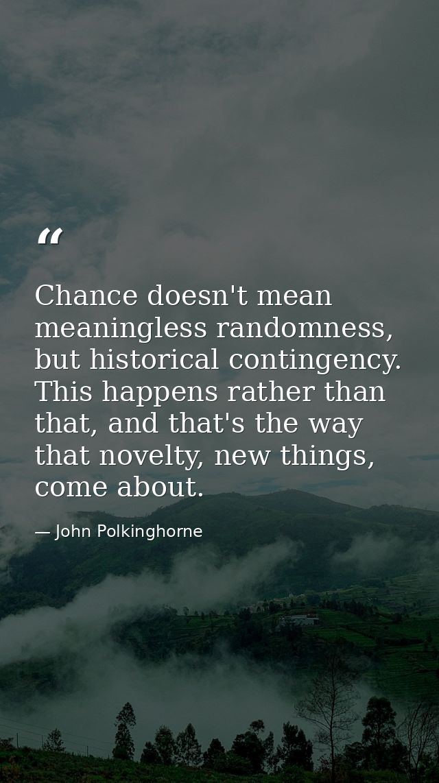Chance doesn't mean meaningless randomness, but historical contingency. This happens rather than that, and that's the wa — John Polkinghorne
