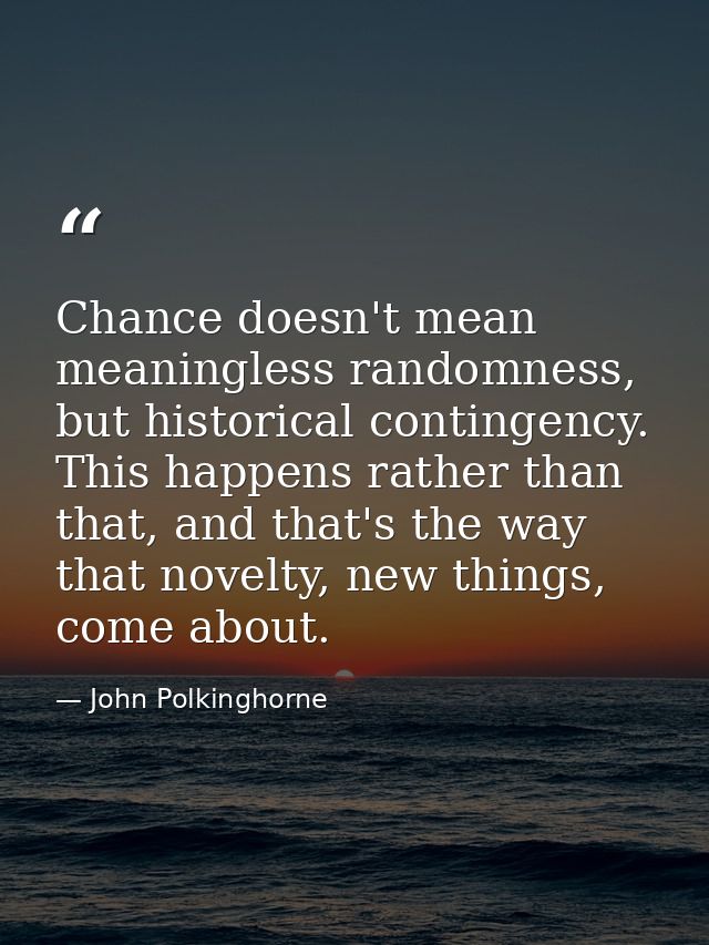 Chance doesn't mean meaningless randomness, but historical contingency. This happens rather than that, and that's the wa — John Polkinghorne