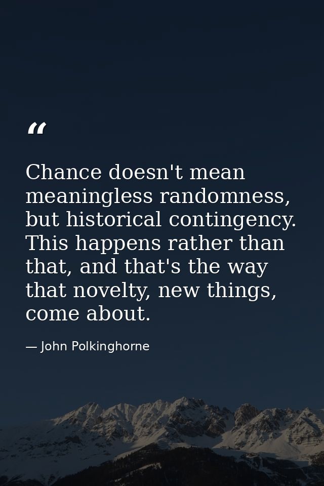 Chance doesn't mean meaningless randomness, but historical contingency. This happens rather than that, and that's the wa — John Polkinghorne